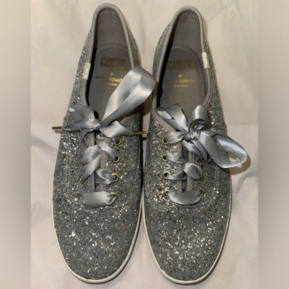 Keds X Kate New York Silver Glitter Champion Sneakers, Size 8.5 - Picture 4 of 10